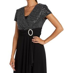 R & M Collection Black Silver Party‎ Crossover Dress Size 12 Rhinestones Bling